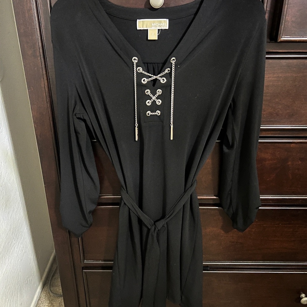 Michael Kors Black Dolman Sleeve V-Neck Dress